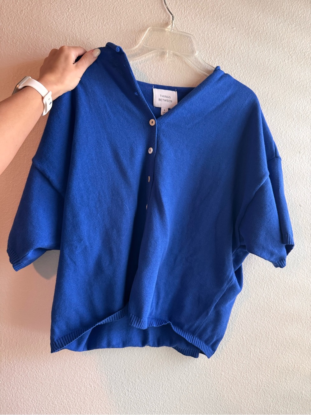 Things Between Short-Sleeve Button Front Tee in Royal Blue
